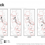 Shows the mass migration of black Seattle residents through the decades.