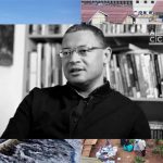 Image shows Edgar Pieterse portrait in front of an image of glistening Cape Town and a slum in Kampala