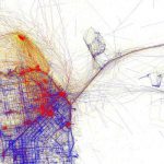 A map of San Francisco showing picture taking density by locals (blue) and tourists (red).