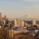 View of downtown Seattle looking SE towards Mount Rainer.