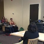 Erika Klyce, far right, with the City of Auburn speaks with graduate students in India Ornelas’ class.