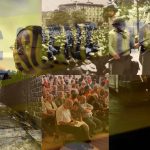 Collage of public discussion, protest, and current public issues with police.
