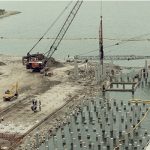 Shoreline pile driving operations in the Port of Tampa, FL