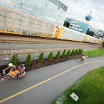 Rail and bike trail alongside each other in Seattle.