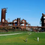 Wide shot of the industrial structures at Gas Works Park