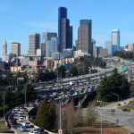 Downtown Seattle seen from Rizal Park, March 2018.