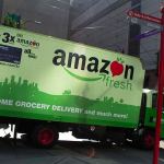 A delivery truck from Amazon Fresh on the streets of Seattle.