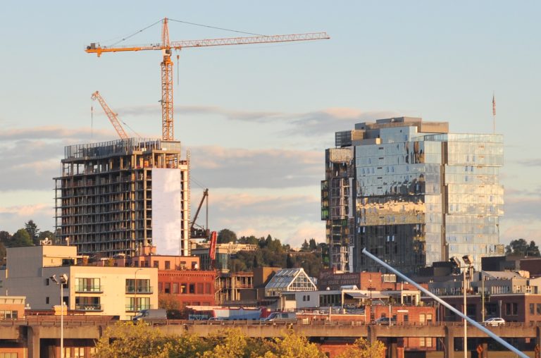 Construction of two high rise buildings in Seattle
