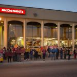Protesters gathered outside McDonald's in St. Paul, Minnesota and called for a $15 per hour minimum wage, paid sick days, and union rights. Within the last year, the cities of Seattle, Los Angeles, San Francisco, and New York have raised the minimum wage to $15 per hour.