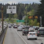 HOV lane on Interstate 5 northbound in Seattle, Washington, approaching SR 523 in Shoreline.
