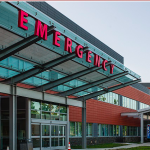 A view of an emergency entrance to a hospital.