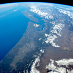 A view of the Pacific Northwest from space, showing Washington, Oregon, and California.