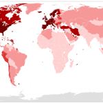 Map of the COVID-19 verified number of infected per capita as of 15 April 2020. Be aware that numbers are not comparable since different countries have different testing strategy and lag in reporting. Since this is a rapidly evolving situation, new cases may not be immediately represented visually.
