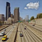 A view of Seattle's typically busy freeways with very few vehicles, due to working from home and social distancing mandates.