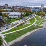 Drone images of the newly completed park in the University District called Fritz Hedges Waterway Park along Portage Bay.