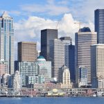 Downtown Seattle, Washington, U.S. skyline from Elliott Bay.