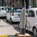 From left to right: Nissan Leaf, Smart ED and Mitsubishi i MiEV electric cars available for test drives during Plug'n Drive Ontario, Canada