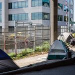 3 tents on Blanchard Street, underneath the Alaskan Way Viaduct #1 in Seattle, WA.