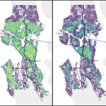 A map of the Greater Seattle area that displays the normalized sidewalk reach for normative and manual wheelchair PMPs for every street.