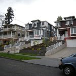 Recently constructed houses in the Craftsman style in the 300 block of 16th Avenue, Squire Park, Seattle, Washington, USA.