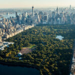 New York City as seen from a drone, Central Park in the foreground.