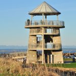 Concrete observation tower overlooking the coastline in Westport, Washington