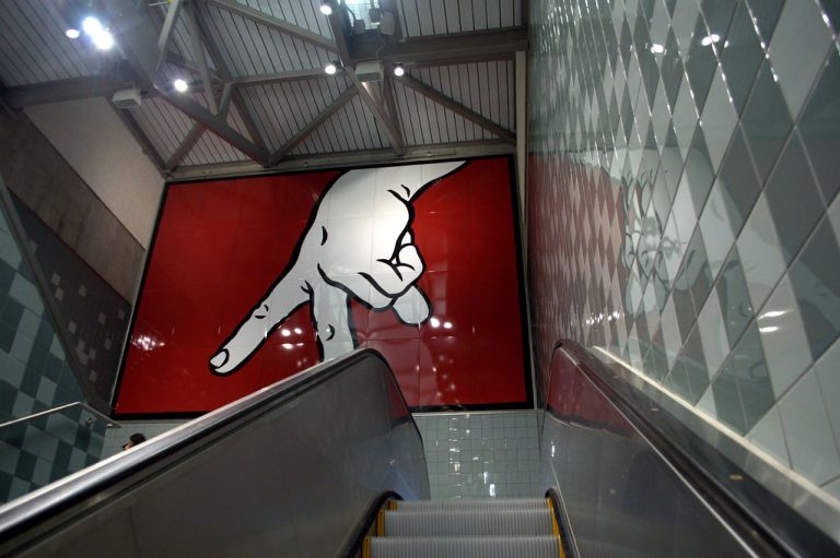 Link Light Rail Capitol Hill Station Public Art titled "Walking Fingers" by Ellen Forney