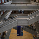 Inside of Gould Hall via a drone