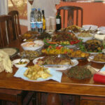 Table setting of Afghan food in interior in Kabul